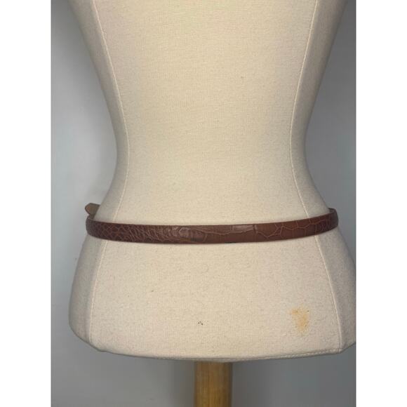 Women’s Kenneth Cole Croc Embossed Thin Leather Belt Medium Tan - Picture 6 of 8